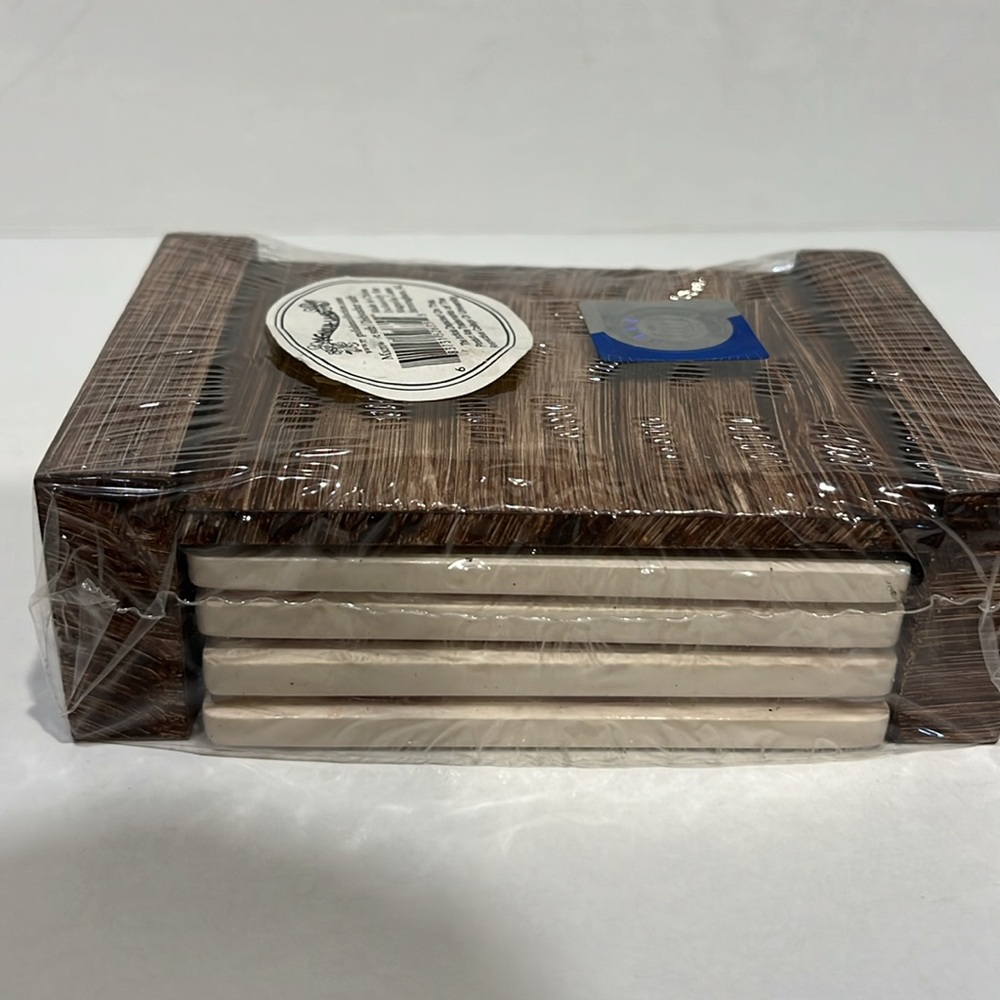 New Oklahoma Sooners Ceramic Coaster Set with Wood Holder by Magnolia Lane - Picture 4 of 4